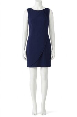 NEW KENSIE shoulder detail back key hole sleeveless shift dress in navy